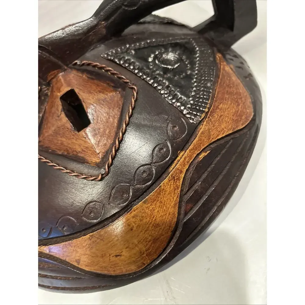 Vintage Hand Carved Wood Tribal Round Face Mask Ghana African Wall Art Mask